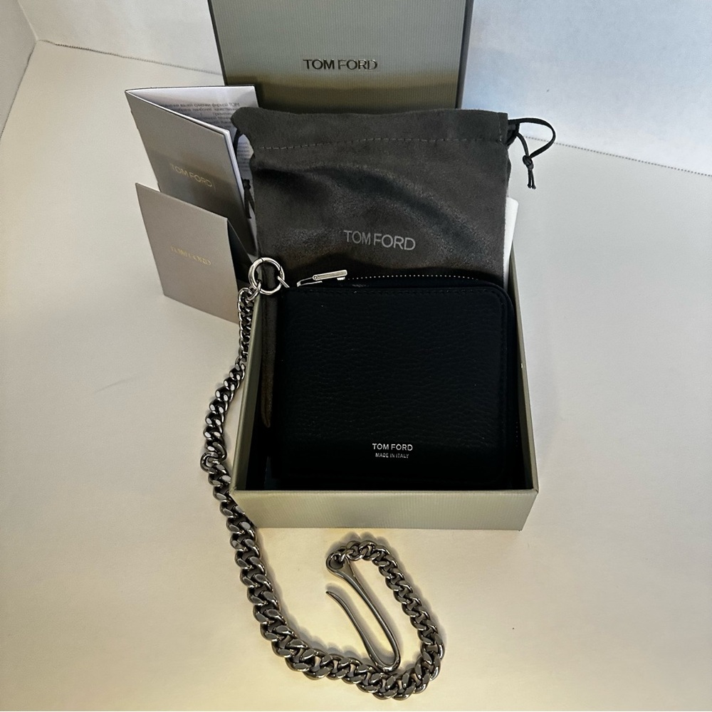 Tom Ford Dark Blue Wallet with Silver Chain